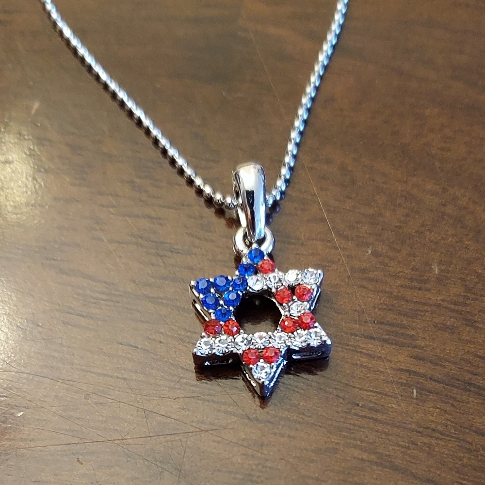 Jewish American Flag Star Necklace